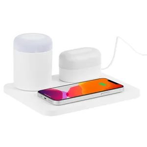 Станция беспроводной зарядки с колонкой и ночником Trilogy, белая заказать онлайн со своим дизайном в РПК КБ с доставкой и скидками