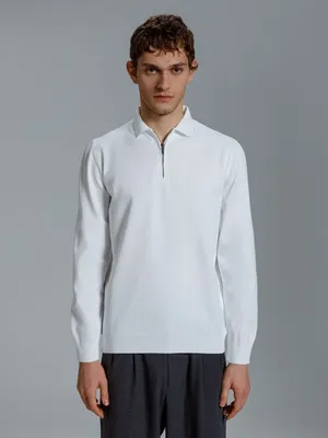 Рубашка поло мужская с длинным рукавом Terrazzo, белая заказать онлайн со своим дизайном в РПК КБ с доставкой и скидками