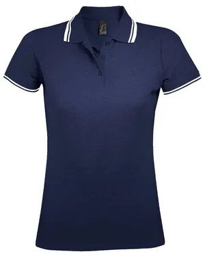 Рубашка поло женская Pasadena Women 200 с контрастной отделкой, темно-синяя с белым заказать онлайн со своим дизайном в РПК КБ с доставкой и скидками