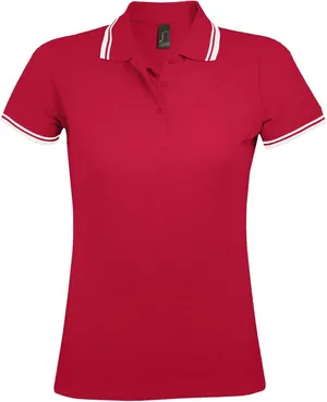 Рубашка поло женская Pasadena Women 200 с контрастной отделкой, красная с белым заказать онлайн со своим дизайном в РПК КБ с доставкой и скидками