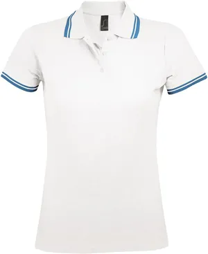 Заказать Рубашка поло женская Pasadena Women 200 с контрастной отделкой белая с голубым, размер L с доставкой и скидками